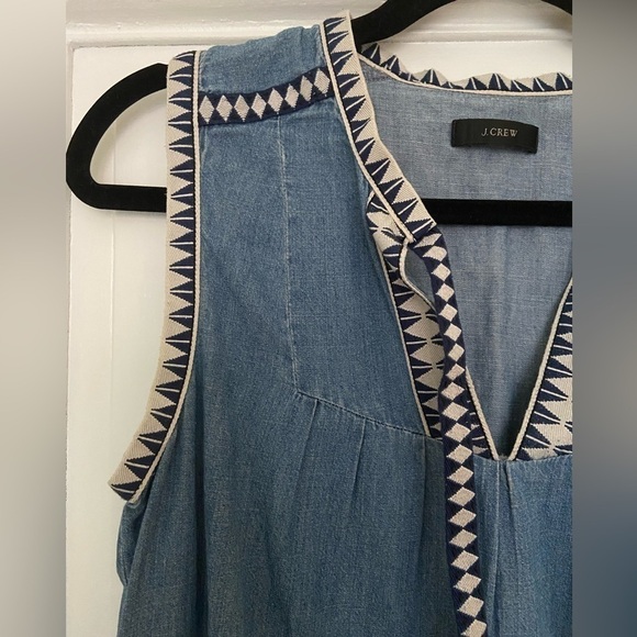 J. Crew 100% Cotton Denim Sleeveless Shift Dress w/ Embroidered Trim Small - Picture 3 of 9